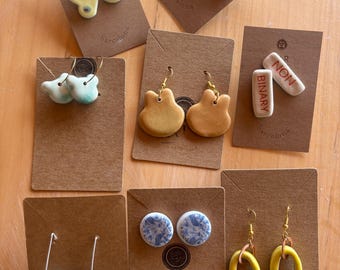 Handmade Porcelain Earrings, Sterling Silver Posts, Glazed Artistic Jewelry