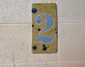 House number, ceramic house number, house sign, number two, house number tile, tile with number, tile for house entrance