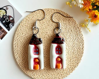 pendientes hechos a mano, pendientes originales, porcelana, pendientes pintados a mano, joyería original