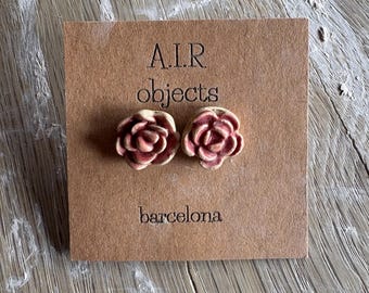 Handmade Porcelain Rose Stud Earrings, Sterling Silver Posts, Botanical Jewelry