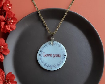 Statement necklace, I love you pendant,  pendant, ceramic necklace ,porcelain charm