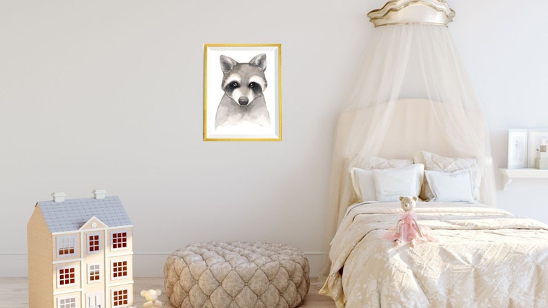 Super Cute Raccoon I Digital Download I Watercolor I Waschb\u00e4r I Nursey Room I Kinderzimmer I Vanity Decor I Girls Cave I Baby Shower