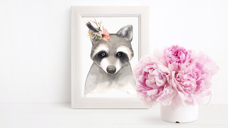 Super Cute Raccoon I Digital Download I Watercolor I Waschb\u00e4r I Nursey Room I Kinderzimmer I Vanity Decor I Girls Cave I Baby Shower