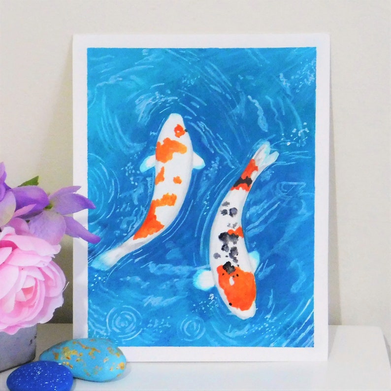 Koi fish original gouache painting on paper image 2