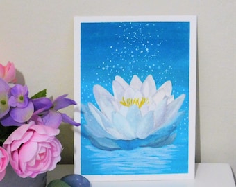 Mystical water lily original gouache painting on paper