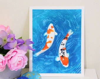 Koi fish original gouache painting on paper