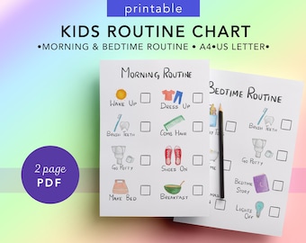 Daily Routine Printable -Morning & Bedtime Chore Chart for Kids- Visual Schedule, Kid Chore Checklist, Toddlers Routine Chart, Homeschool