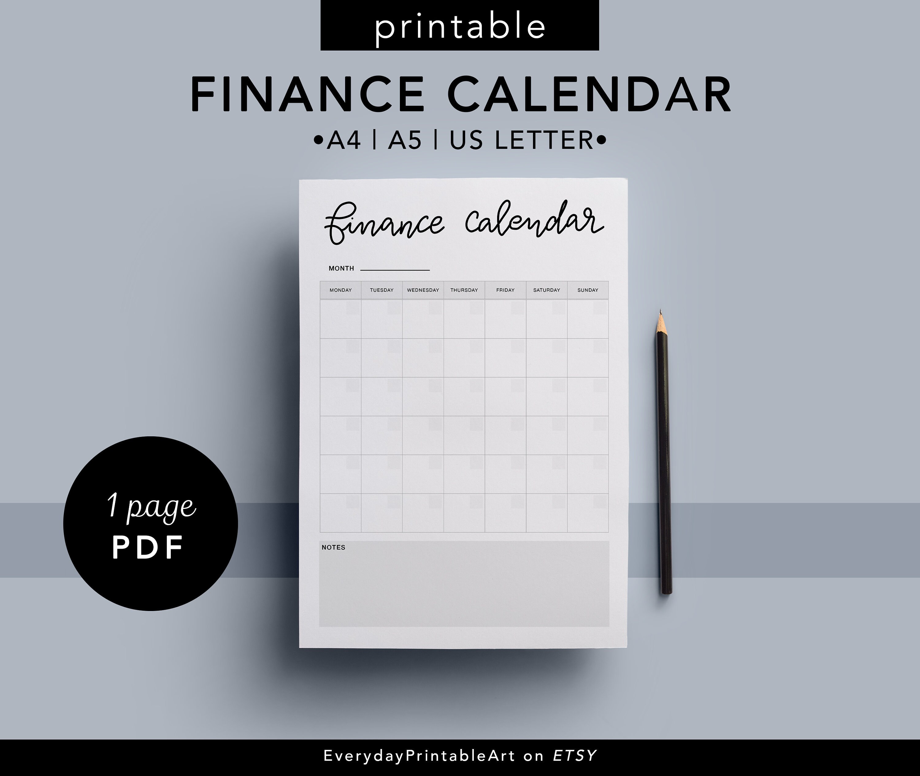 Finance Calendar Printable Budget Planner Monthly Bills - Etsy India