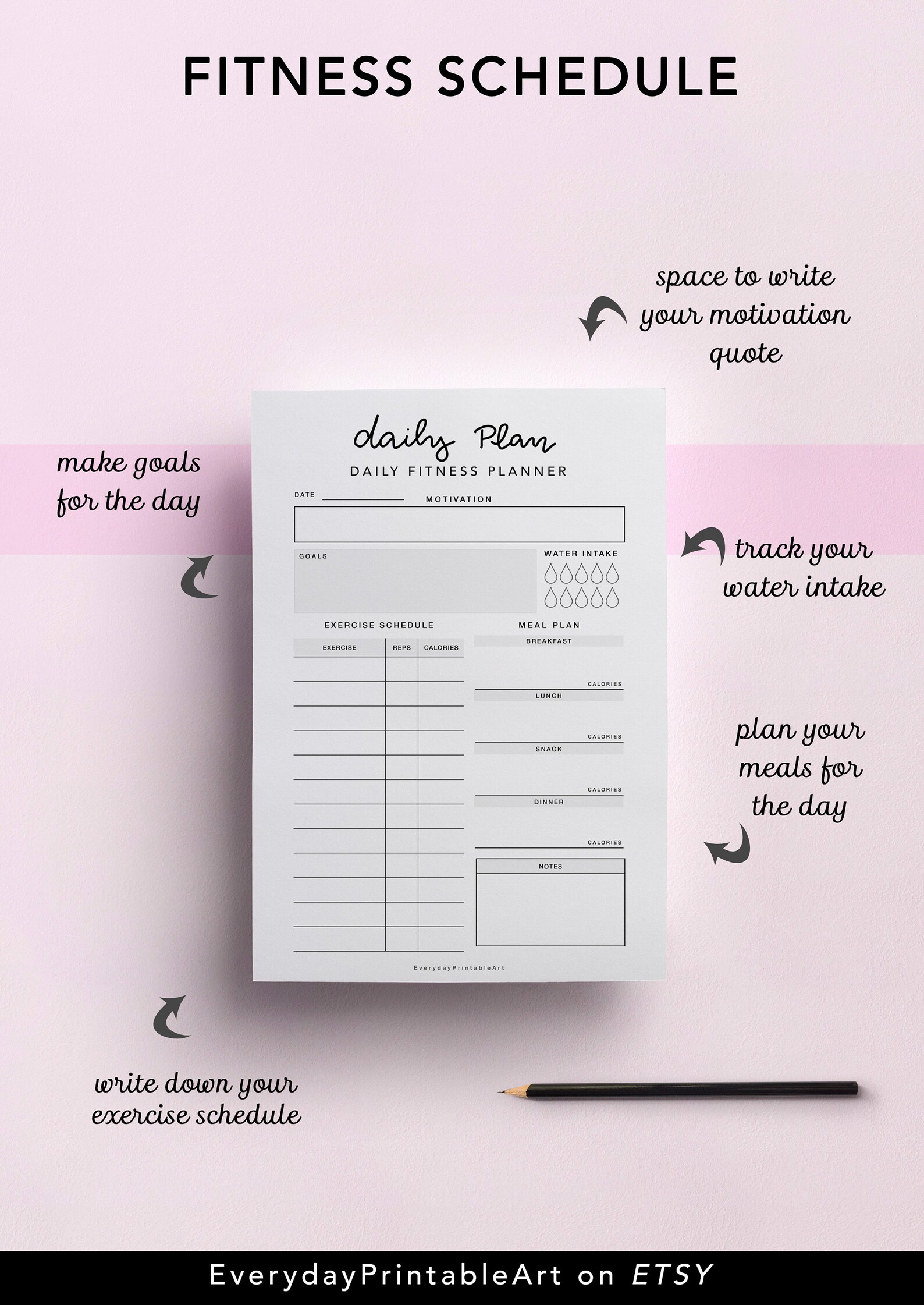 Buy Fitness Plan Workout Planner Printable With Meal Planning, Daily