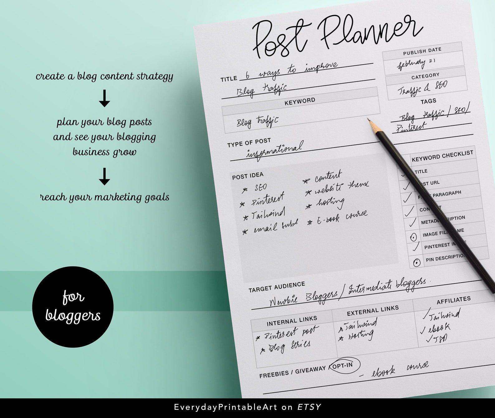 Blog Post Planner Printable Blog Planner Worksheet Blogger - Etsy
