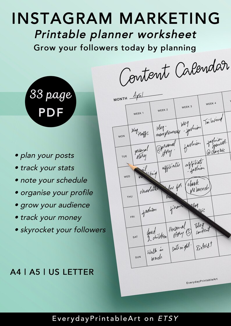 Instagram Marketing Planner, Printable Instagram Worksheet, Social ...