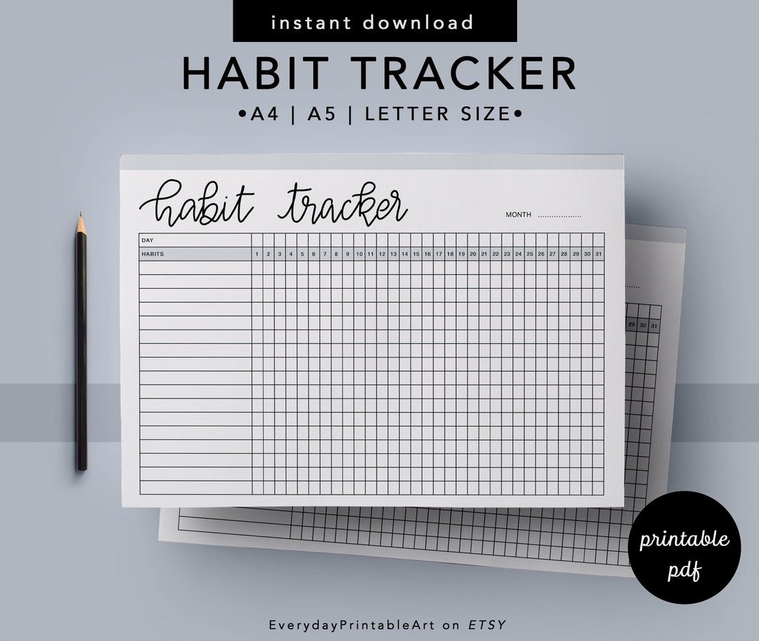 Habit Tracker Printable Monthly Habits 30 Day Habit - Etsy Canada