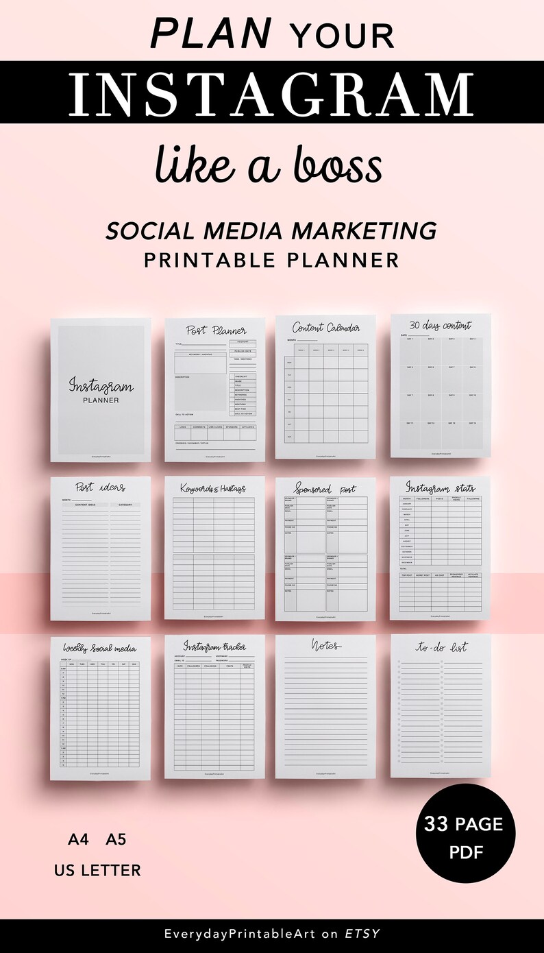 Instagram Marketing Planner, Printable Instagram Worksheet, Social ...