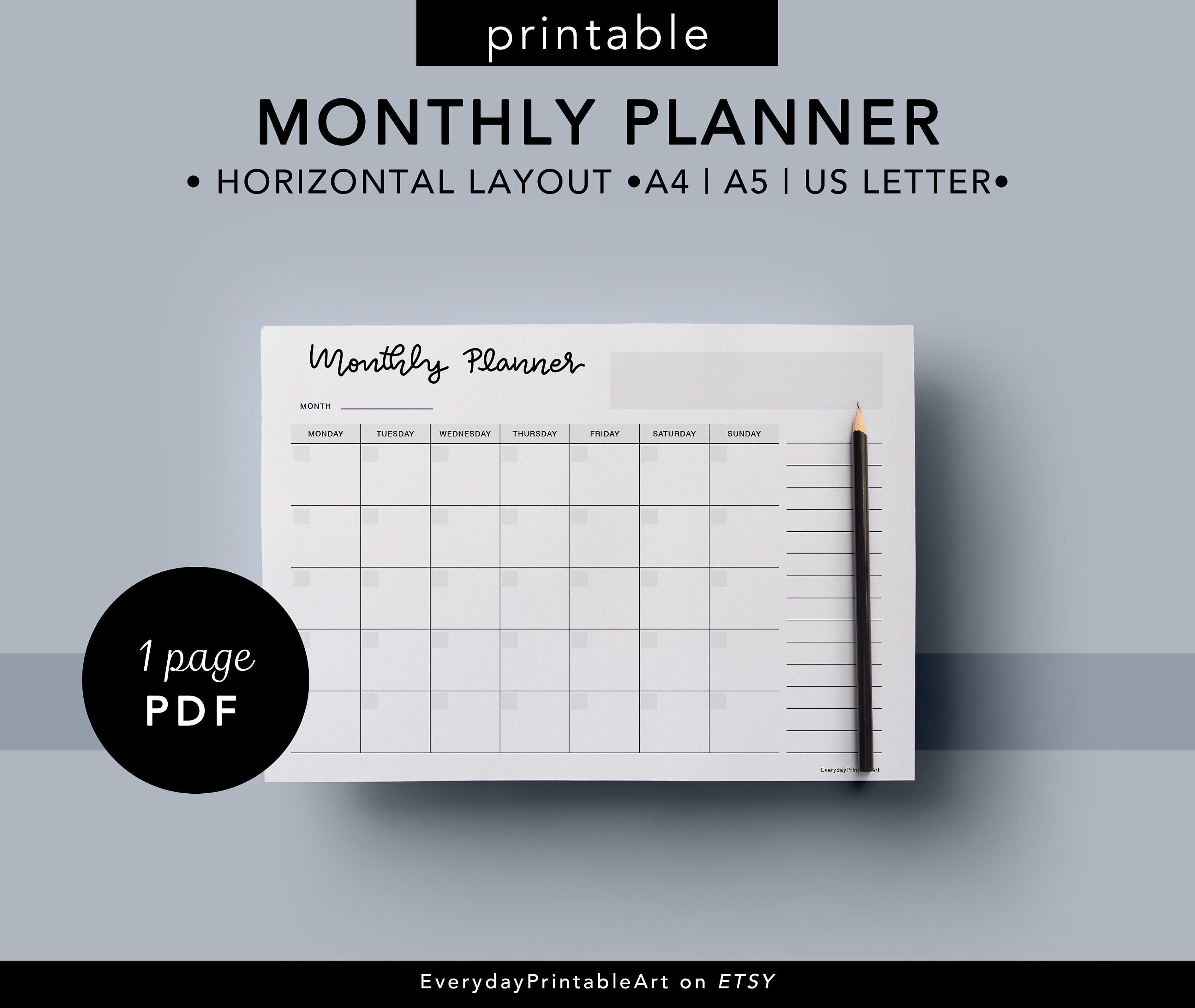 Monthly planner printable monthly schedule wall calendar etsy