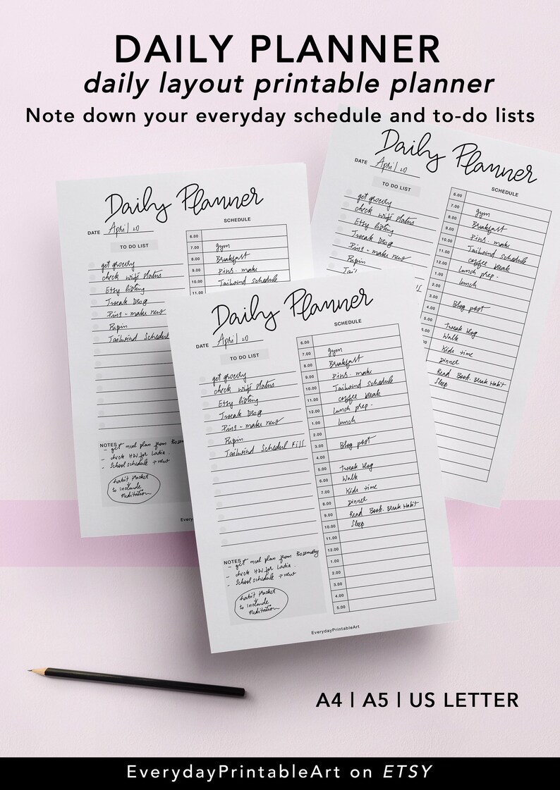 Daily Planner Printable Time Tracker Daily Agenda Printable - Etsy