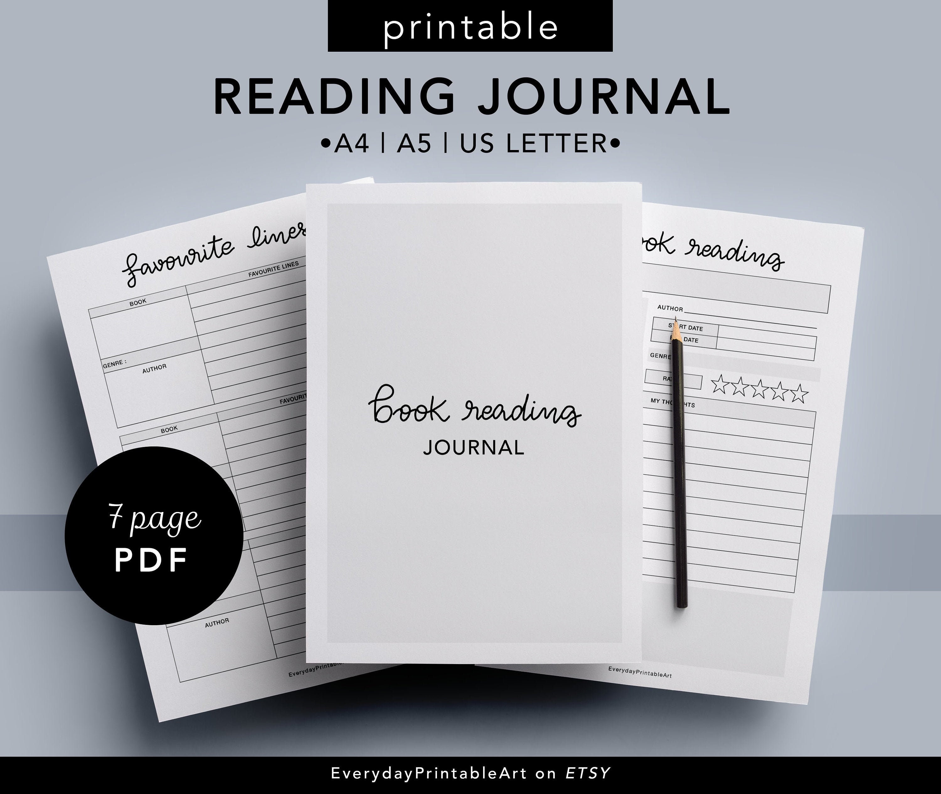 Book Reading Journal, Printable Reading Planner With Book Wishlist