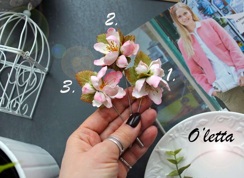 Apple blossom brooch pin Polymer clay flowers Beautiful brooch bouquet.