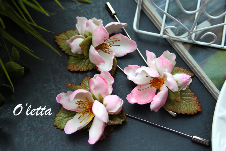 Apple blossom brooch pin Polymer clay flowers Beautiful brooch bouquet.