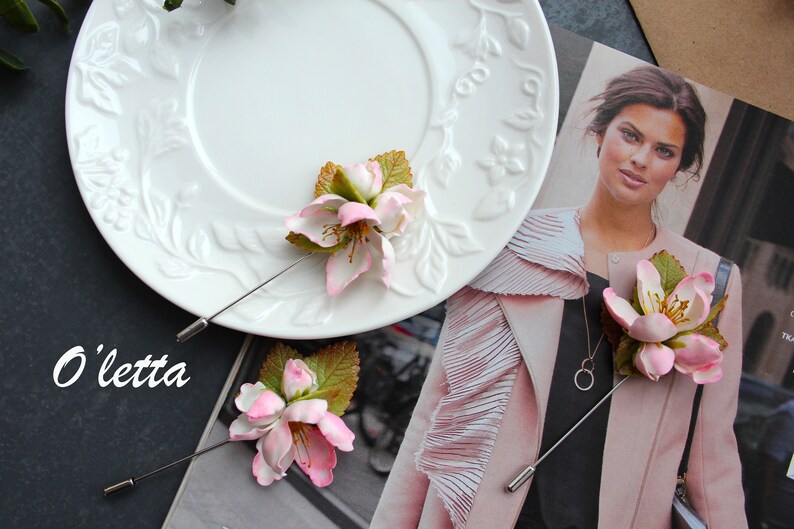 Apple blossom brooch pin Polymer clay flowers Beautiful brooch bouquet.
