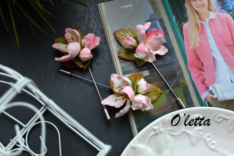 Apple blossom brooch pin Polymer clay flowers Beautiful brooch bouquet.