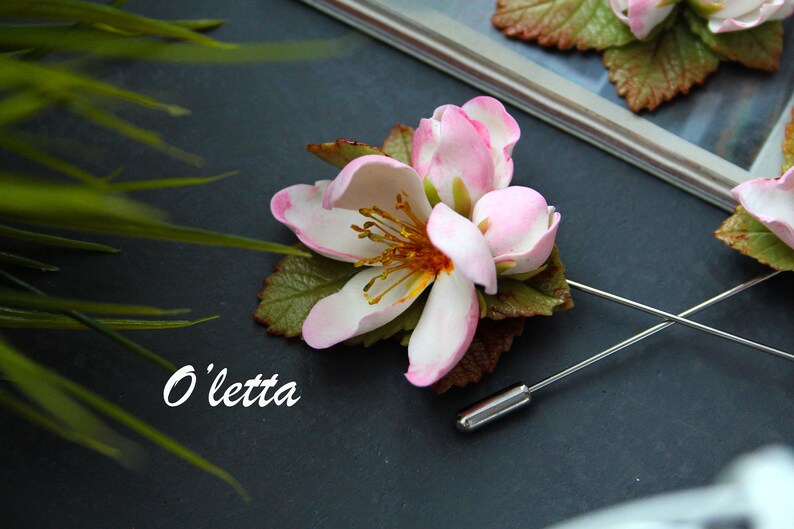 Apple blossom brooch pin Polymer clay flowers Beautiful brooch bouquet.