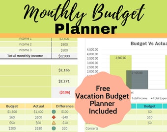 Monthly Budget Planner Printable, Finances, Finance, Money Tracker, Debt, Printable, Planner, PDF, Editable, Bill Tracker, Vacation Budget