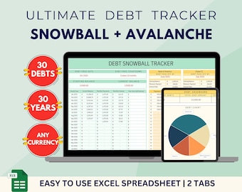 Schuldensneeuwbal lawine Excel-spreadsheet | Schuldafbetalingstracker (digitale download)