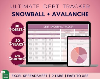 Schuldensneeuwbal lawine Excel-spreadsheet | Leninguitbetalingstracker (digitale download)