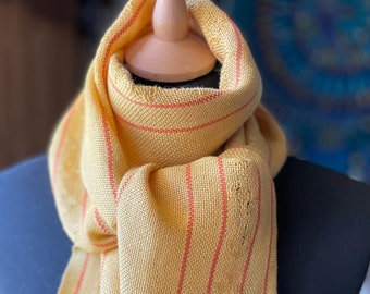 Linen scarf, yellow scarf, hand-woven, loom-woven, unique garment, exclusive gift, scarf, artisan scarf, linen scarf