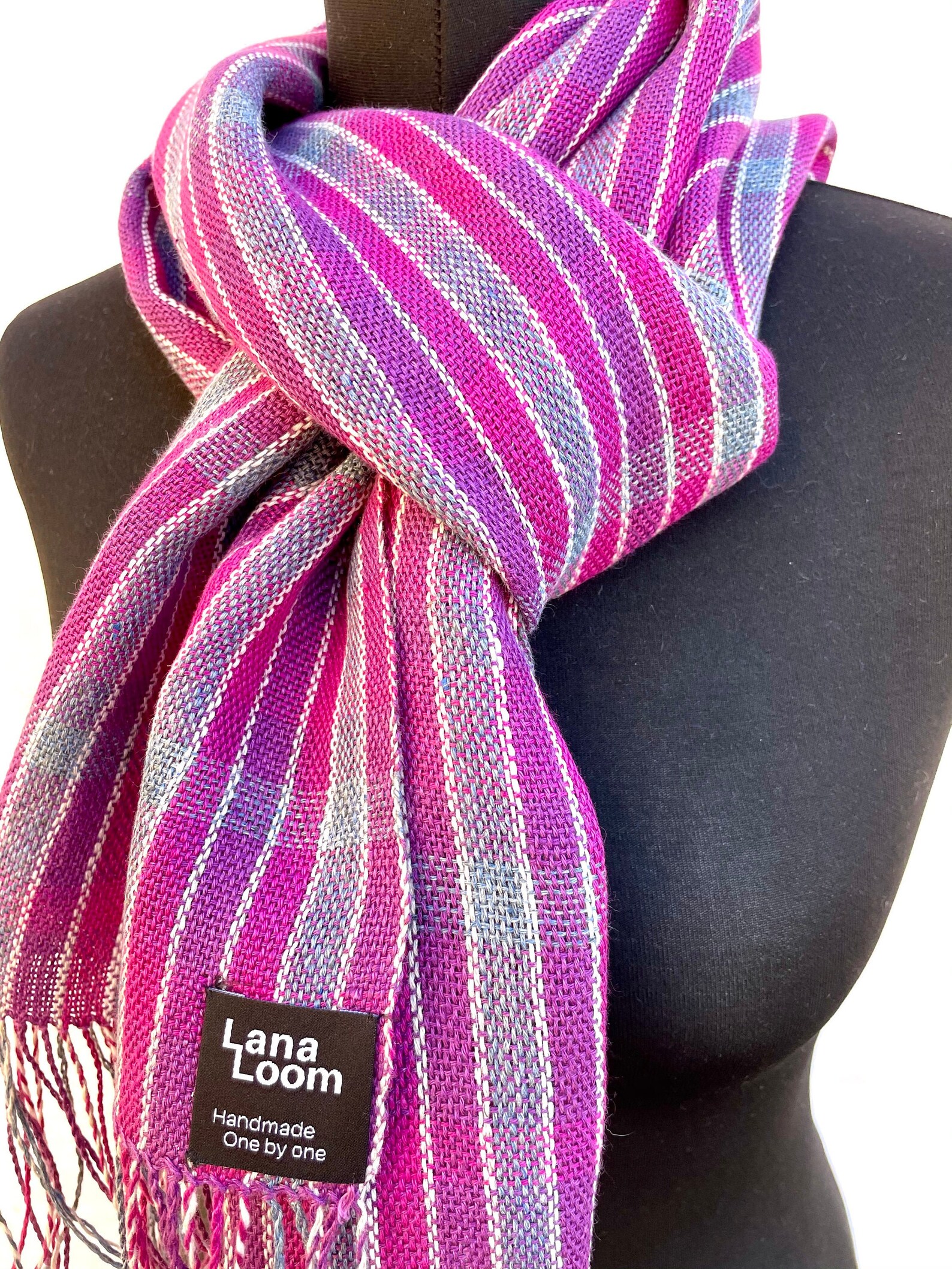 Fular de lino fular mujer fular de rayas rosa blanco Etsy