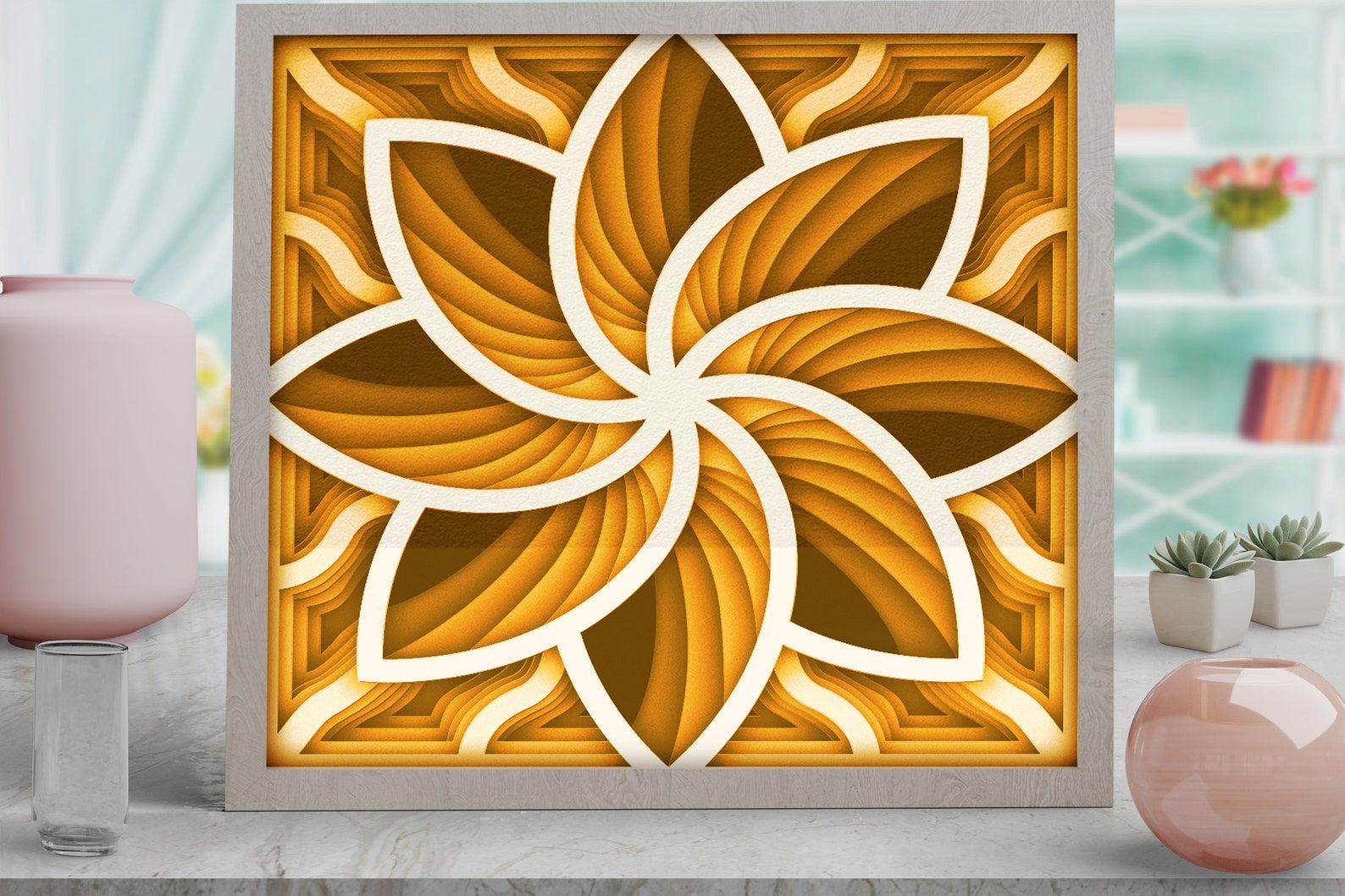 Download 3D Mandala rose light box svg template Shadowbox 3d ...