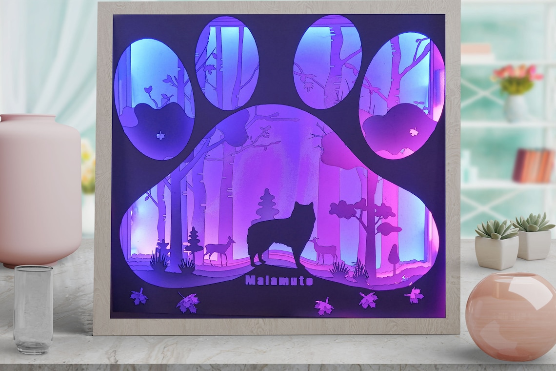 Light Box Shadowbox Svg Template Dog Malamute 3d Papercut Etsy