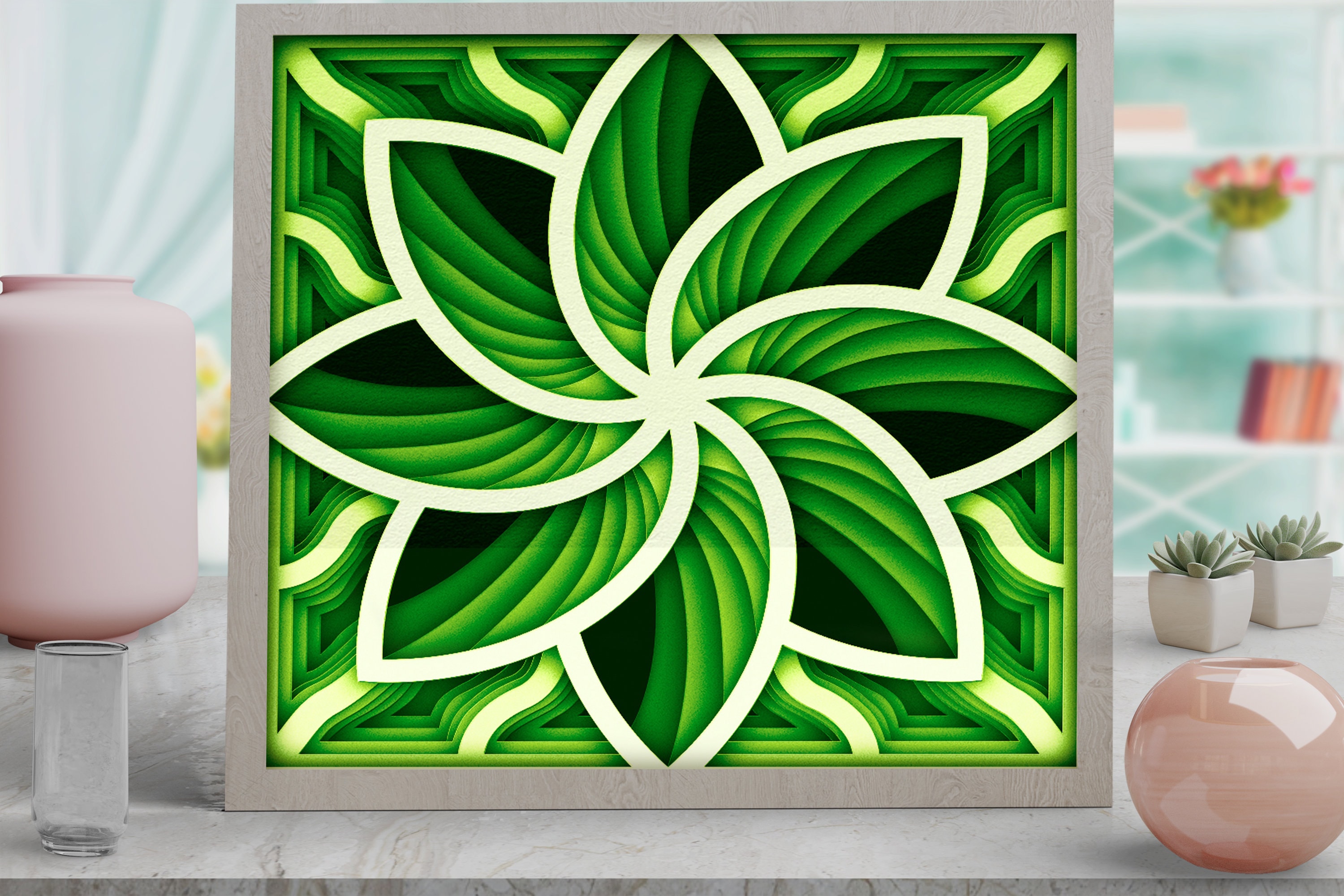 Download 3D Mandala rose light box svg template Shadowbox 3d ...