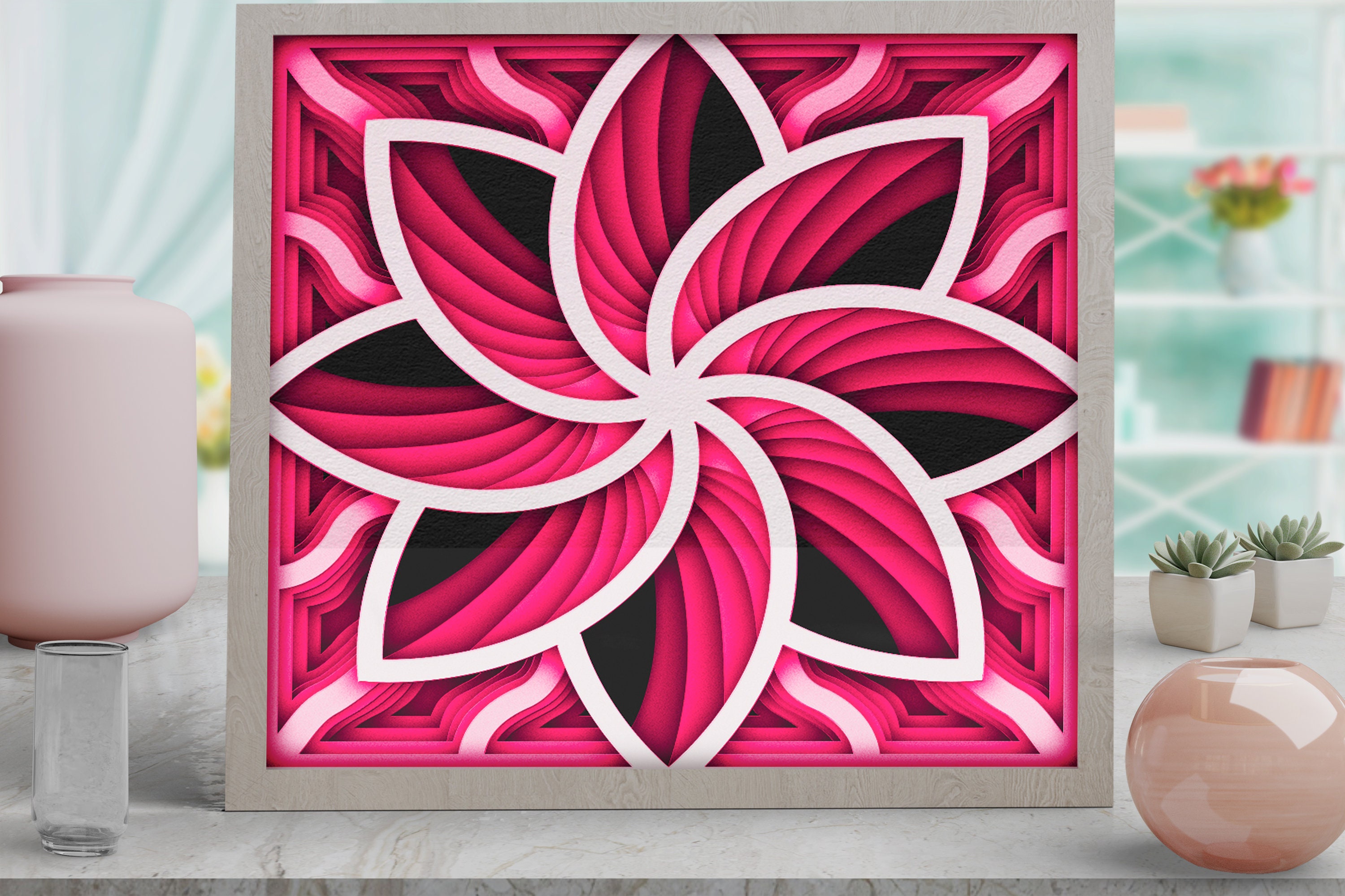 Download 3D Mandala rose light box svg template Shadowbox 3d ...