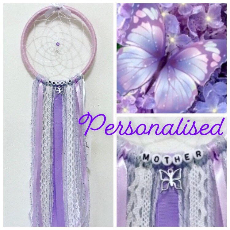 Handmade PERSONALISED Lilac Butterfly Dream Catcher Gift Friend Mother Christmas 