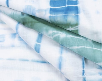 Green Blue Hand Tie Dye Fabric Summer Dressmaking Fabric Indian 100% Cotton Natural Light Fabric Women's Clothing Fabric By The Yard