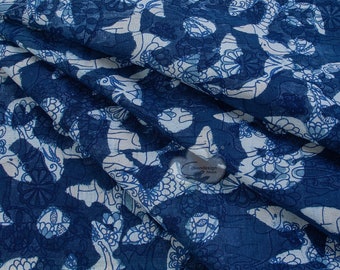 Indigo Blue Indian Block Print Fabric,Floral Print Fabric,Dress Fabric,Curtain Fabric,By the Yard,Vegetable Dyed,Quilting Fabric,Indigo Blue