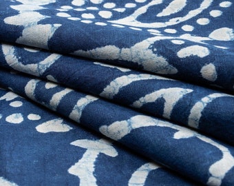 Indigo Blue Cotton Fabric Hand Block Blue Fabric, Cotton Fabric, Indian Fabric, fabric by yard, Block Printed Cotton womens clothing robe