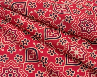 Beautiful Hand Block ajrakh Printed Fabric, Cotton Fabric, Indian clothing Fabric, fabric by yard, Block Printed Cotton womens clothing