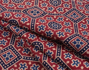 Natural Indigo print fabric, Cotton fabric, Fabric by yard, India fabric, Block print fabric,  print fabric, sewing fabric Red Ajrakh fabric