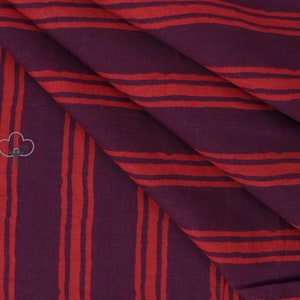 Striped Linen Hand Printed 100% Pure Cotton Fabric Indian Cotton Natural Color Fabrics Indian Sewing Craft Dressmaking Soft Fabric By Yard image 1