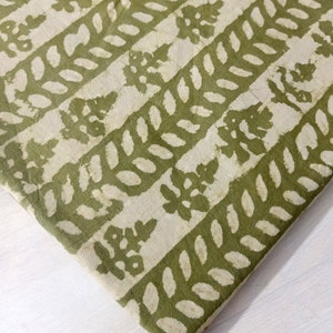 Hand Block Floral Print Fabric 100% Cotton Handmade Natural Vegetable Dye Dress Material Dabu Fabric By The Yard Fabric Olive Green Fabric