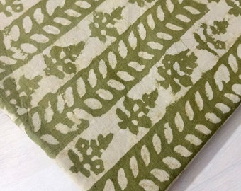 Hand Block Floral Print Fabric - 100% Cotton Handmade Natural Vegetable Dye Dress Material Dabu Fabric By The Yard Fabric Olive Green Fabric
