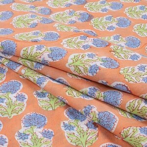 flower Fabric Block Printed Cotton Fabric, Floral Print Light Weight Soft Fabric, Sanganeri Print Fabric, Summer Dress Fabric