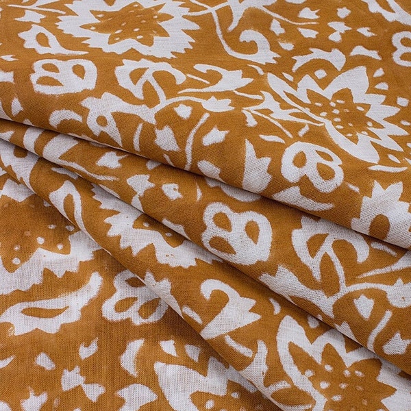 Hand block print, Orange floral print, soft cotton fabric, Fabric modern floral fabric Indian print fabric womens dress fabric