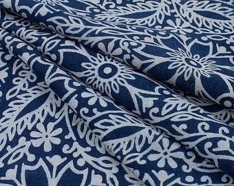 Indigo Blue Cotton Fabric Hand Block Blue Fabric, Cotton Fabric, Indian Fabric, fabric by yard, Block Printed Cotton womens clothing robe