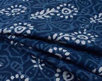 Block Printed Cotton womens clothing robe Indigo Blue Cotton Fabric Hand Block Blue Fabric, Cotton Fabric, Indian Fabric, fabric by yard