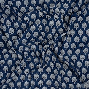 Indigo Blue Floral Print Fabric Block Print Fabric Sewing Running Fabric Indian Cotton Fabric By The Yard Dressmaking fabric