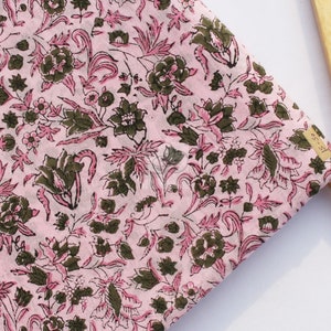 Indian Hand Block Green Pink Floral Print Fabric 100% Pure Cotton Fabric For Women&#39;s Dress Jaipuri Print Fabric Sewing Fabric By The Yard