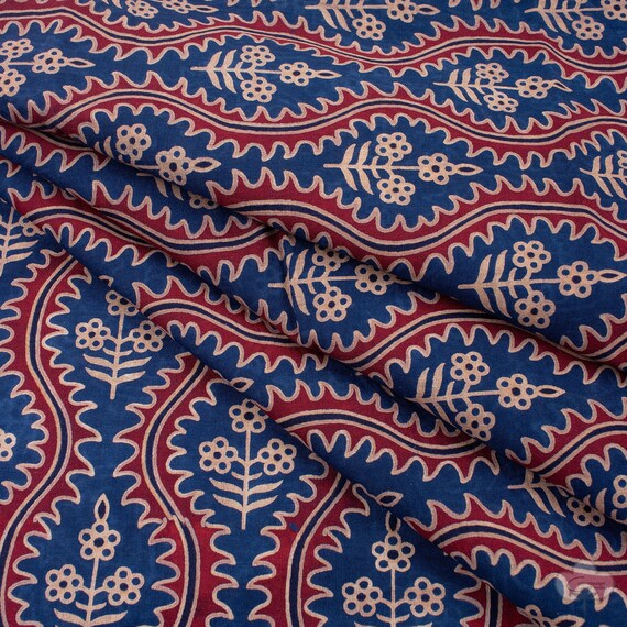 Stripe Fabric, Fabric by the Yard- Ajrakh Fabric, Indian Clothing 